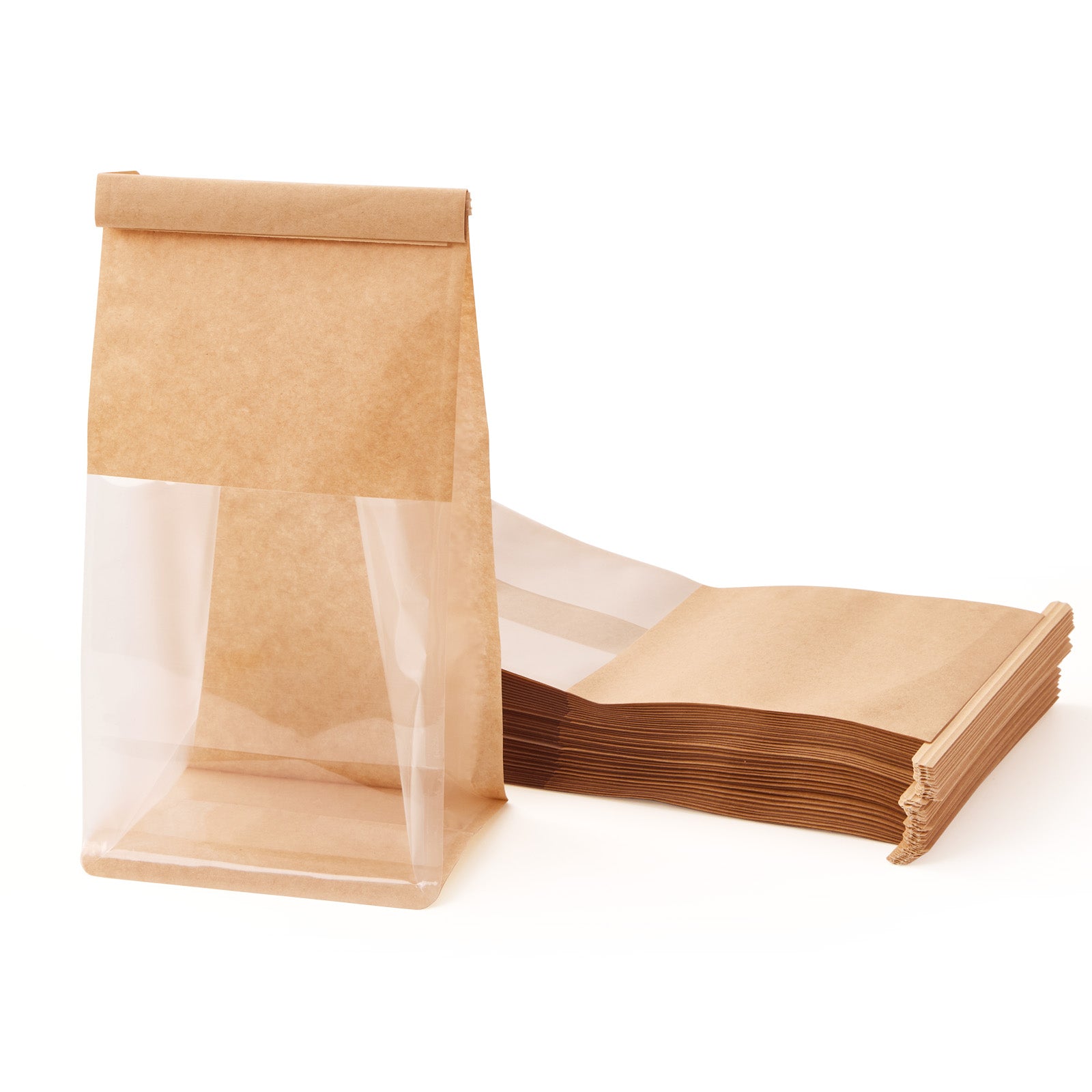 Kraft Paper Bags with Window - 50-Pack