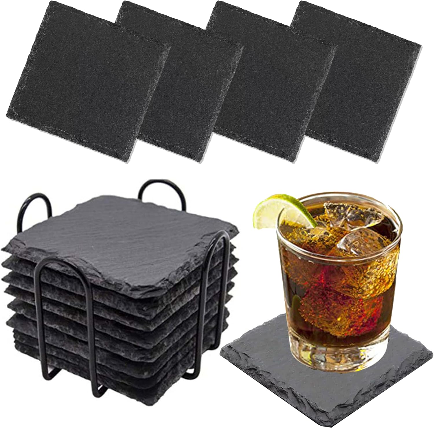 8Pc Square Slate Coaster Set