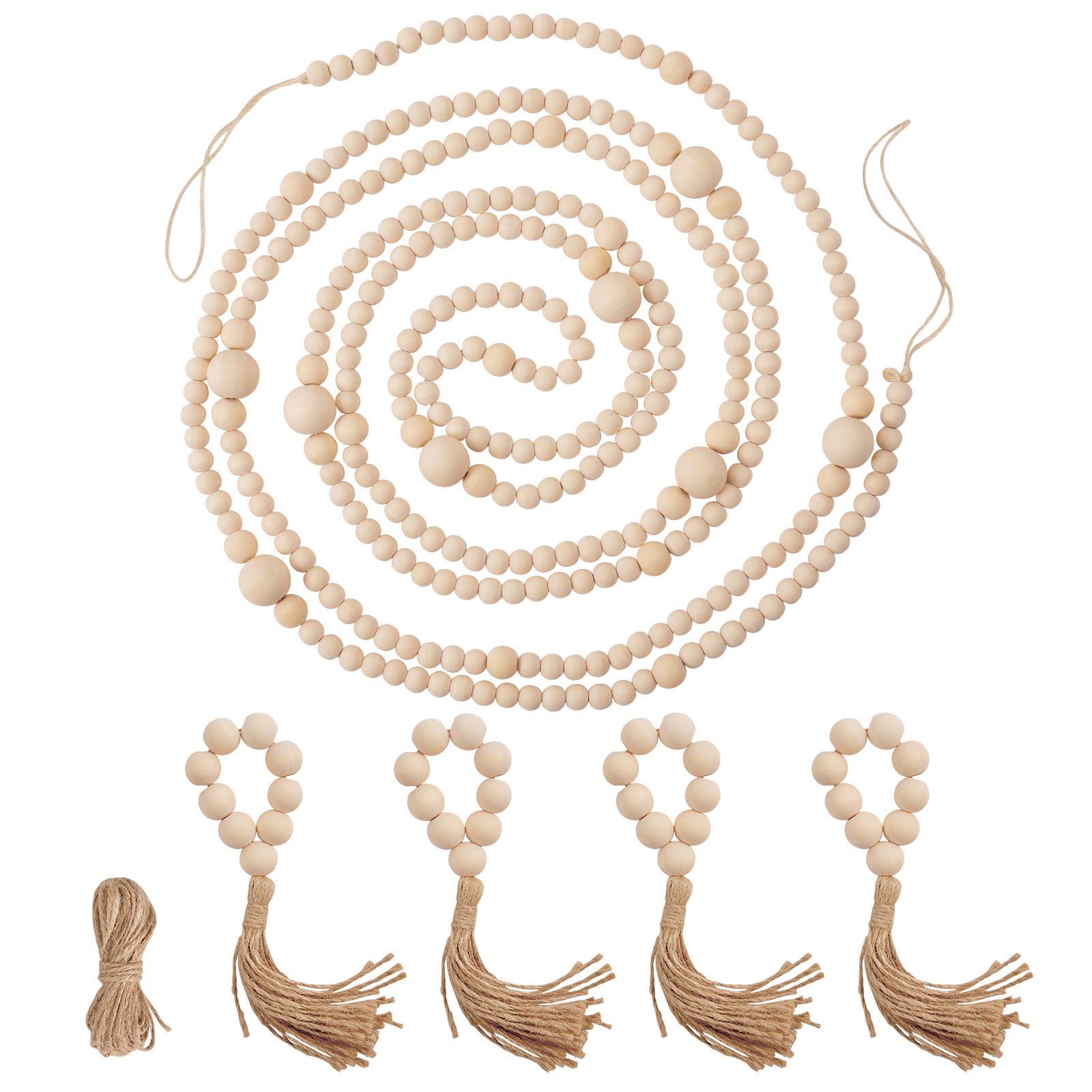 Natural Wood Bead Garland Boho Decor
