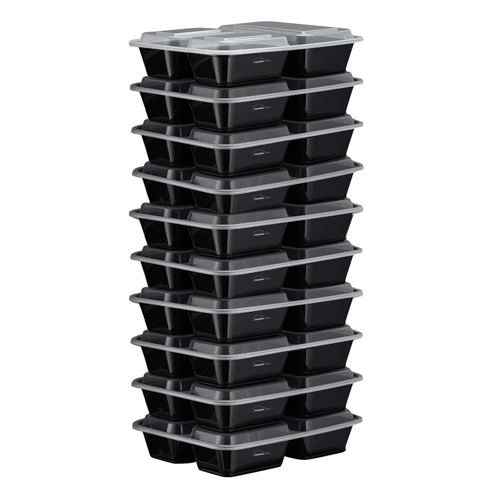 Chenshia 10Pc Meal Prep Container Set - 3 Compartment Lunch Boxes - 1000ml