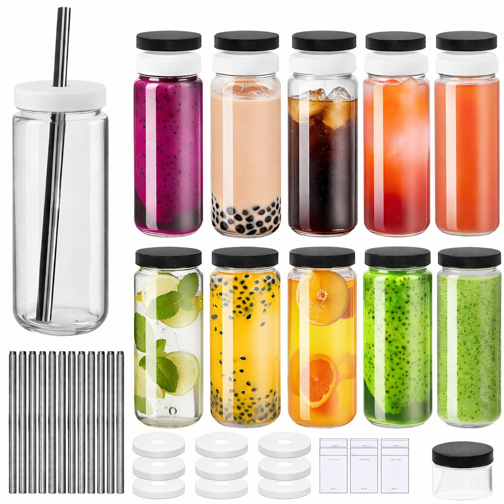 Chenshia 12pc Glass Juice Bottles - 480ml
