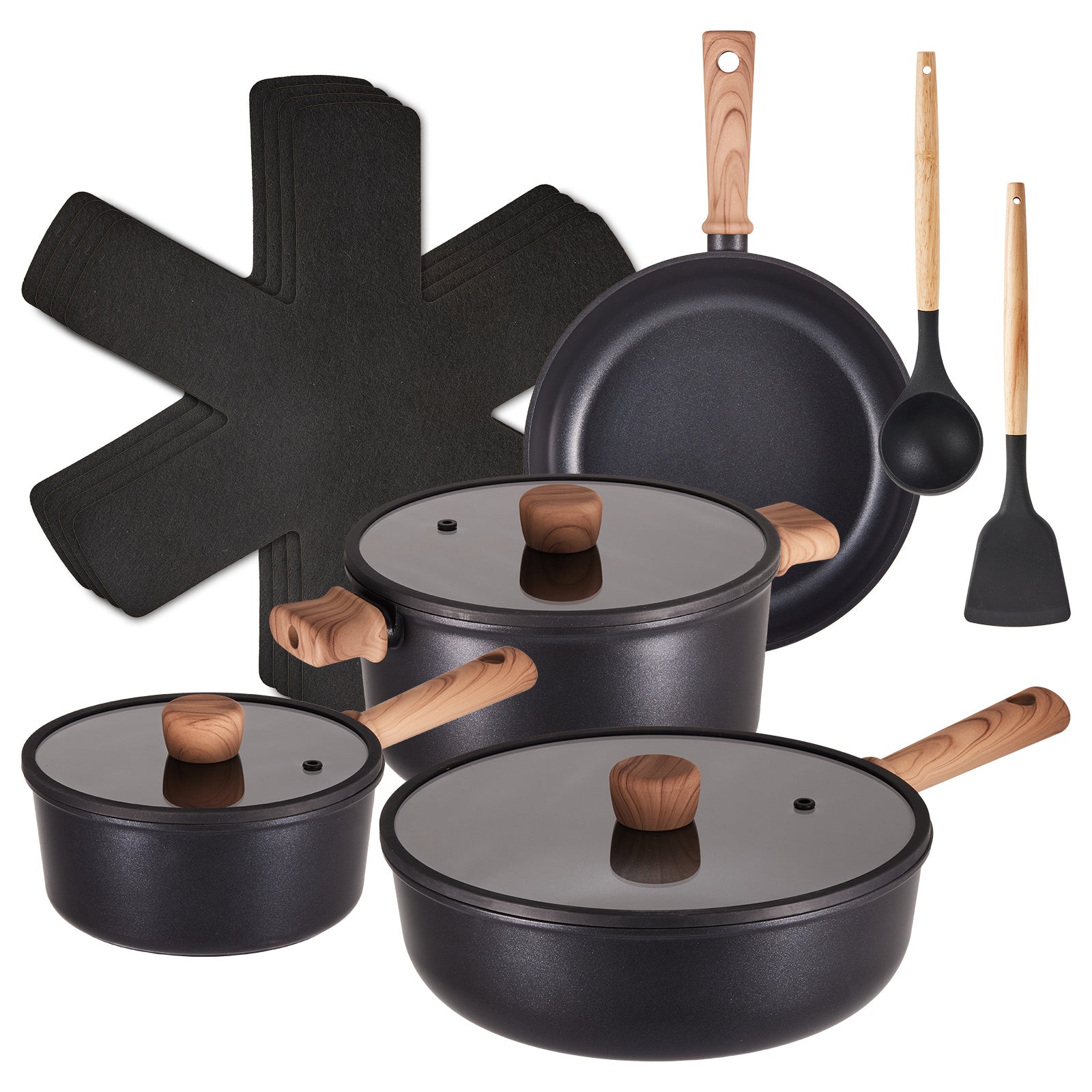 Chenshia 13pc Titanium Coating Non-Stick Cookware Utensil Set Gas Induction