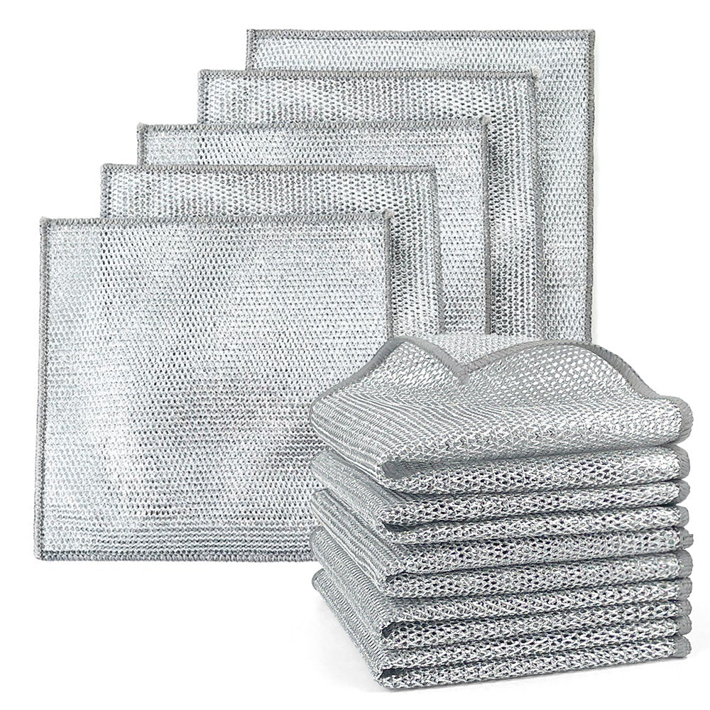 10-Pack Non-Scratch Dishcloth Set - Steel Mesh Cleaning Cloths