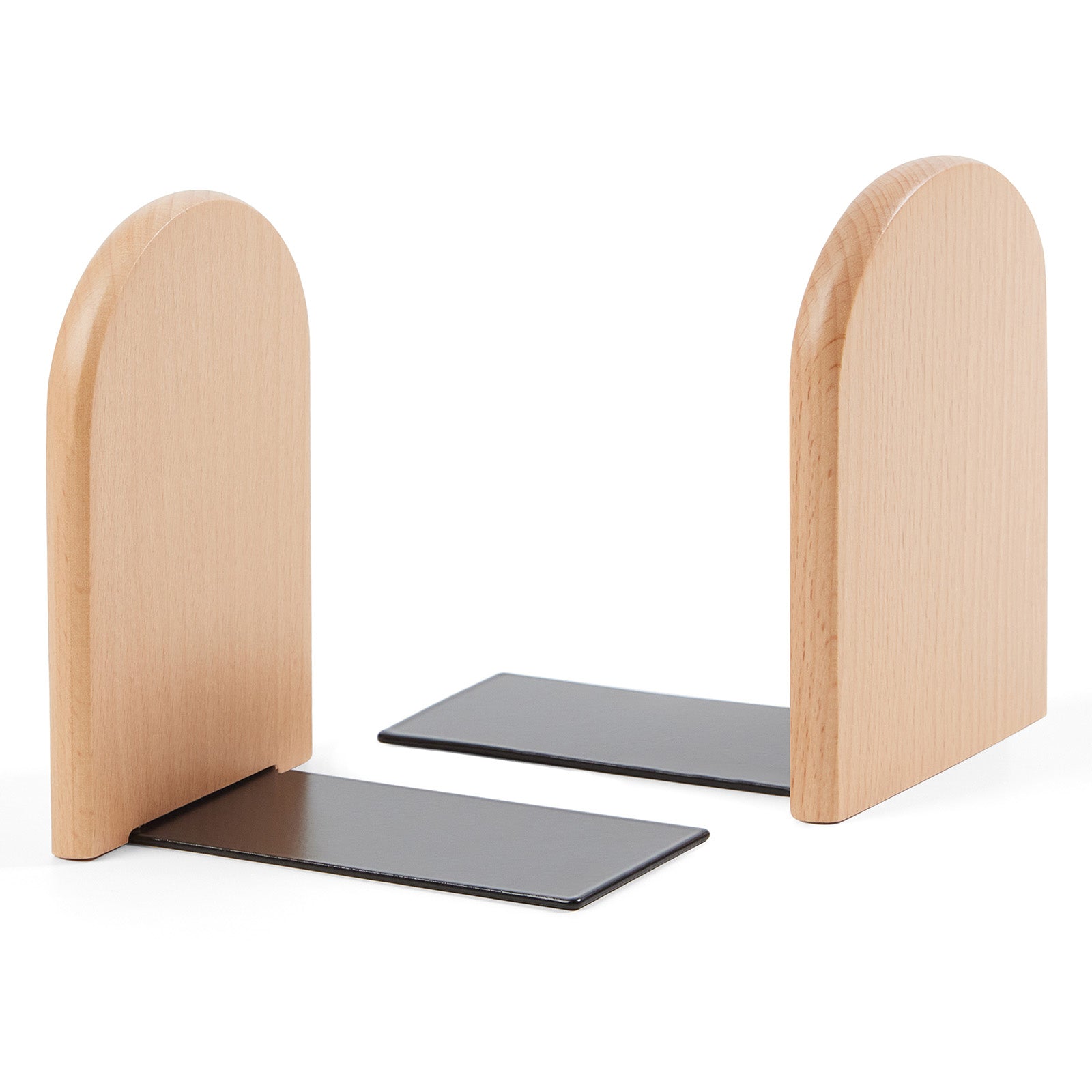 L-Shaped Beech Wood & Metal Bookend Set