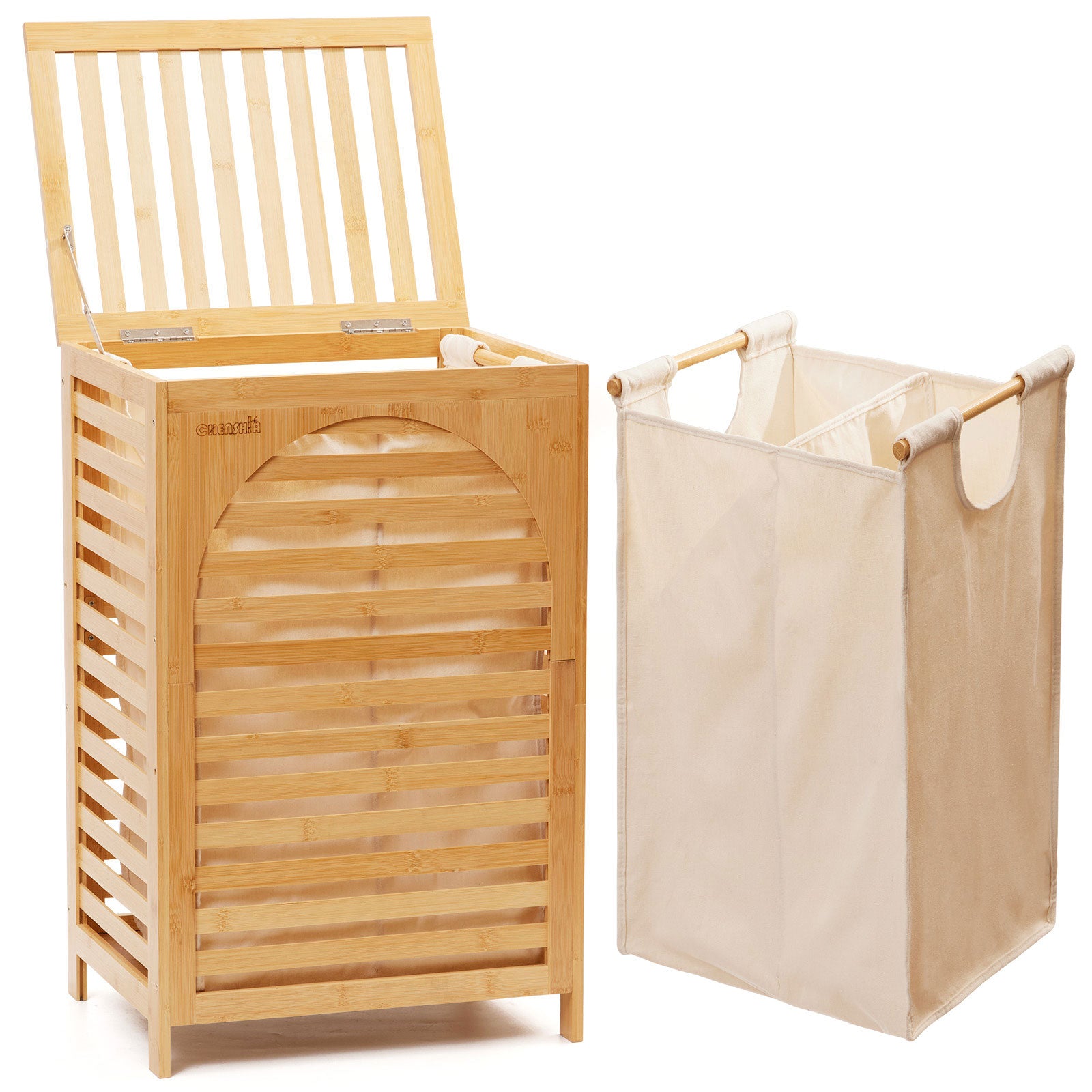 Chenshia Bamboo Laundry Basket with Lid with Removable Washing Bags