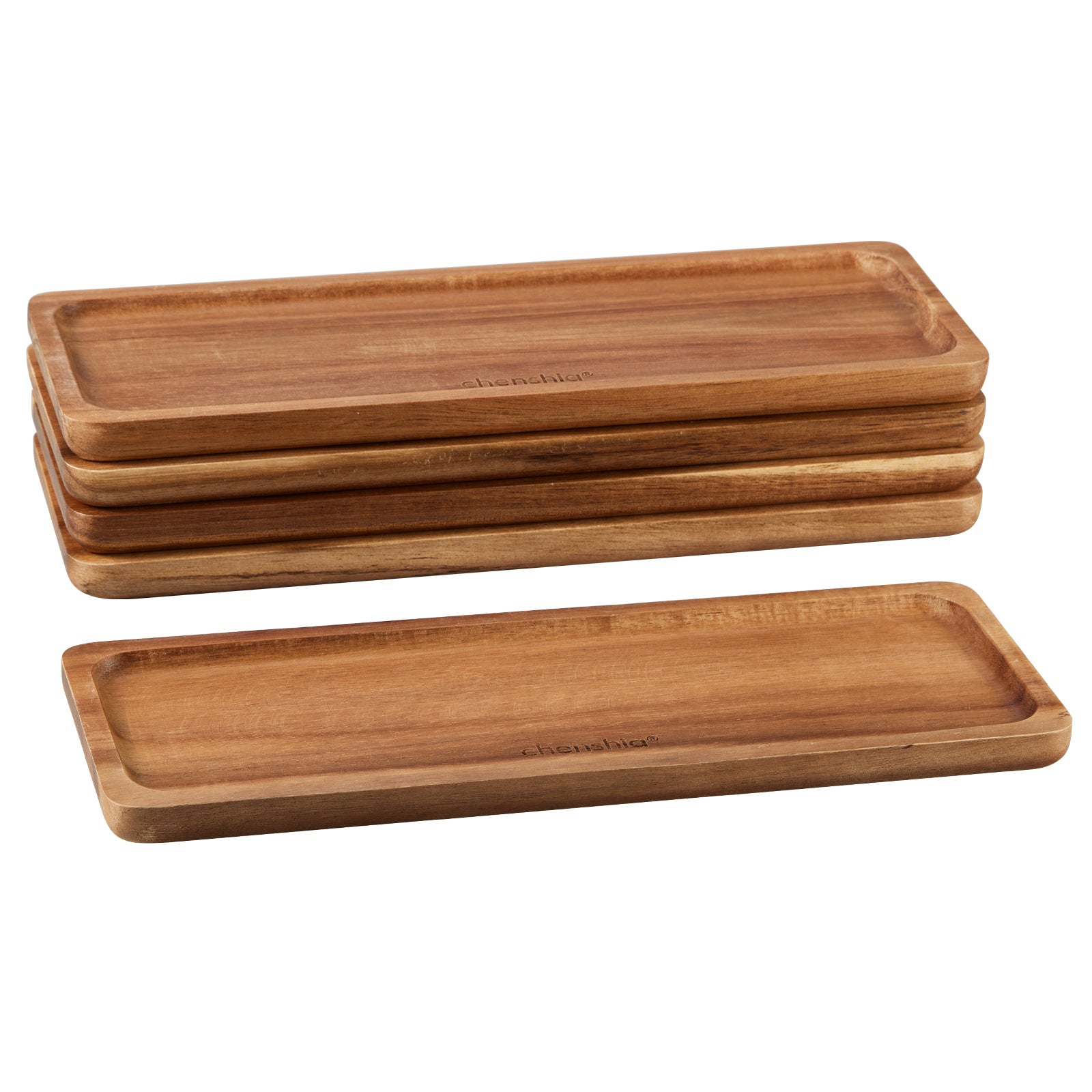 5-Piece Acacia Wood Serving Tray Tabletop Decorative Organiser Tray - Rectangle