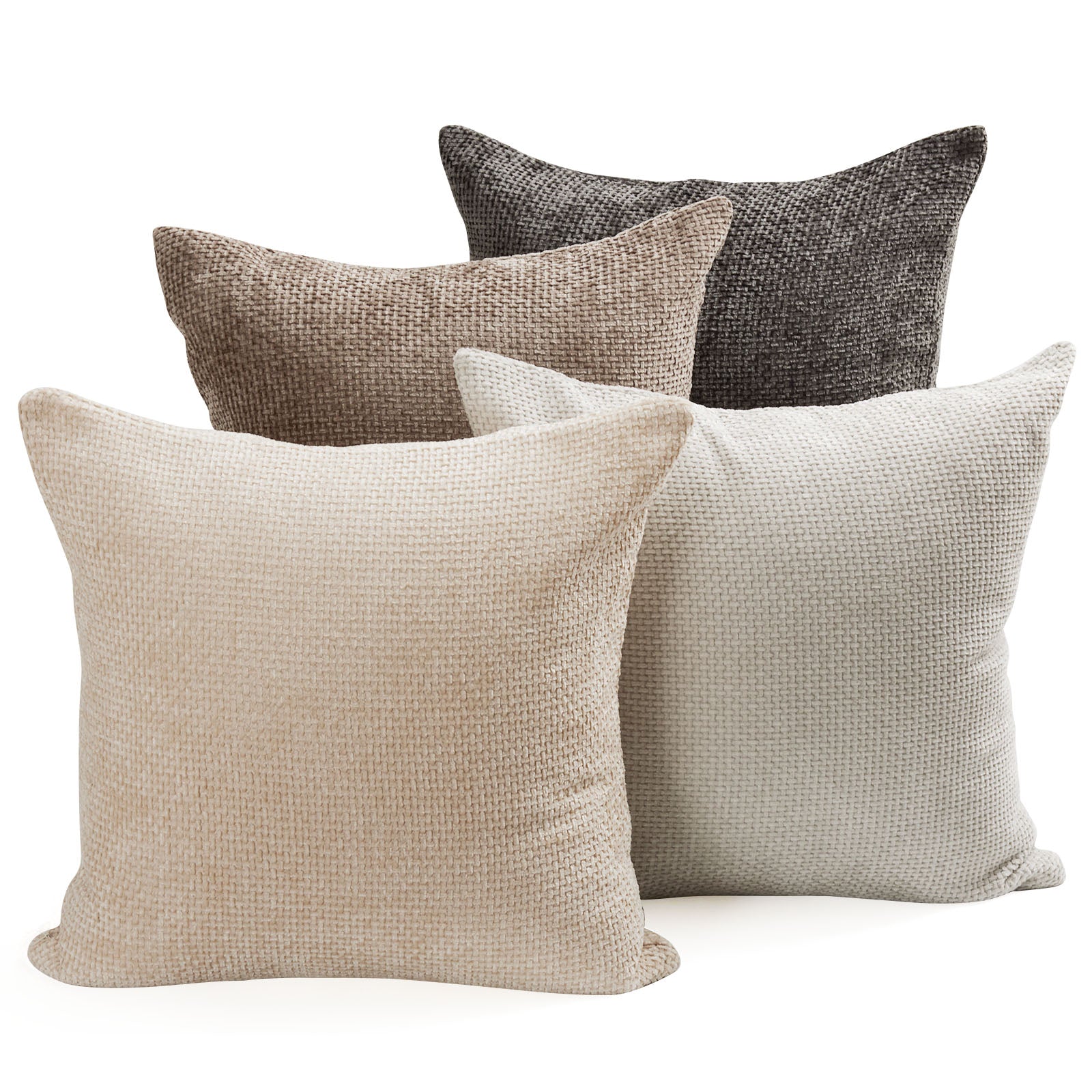 4-Pack Thick Chenille Sofa Cushion Covers Luxury Decorative Pillow Cases - Brown