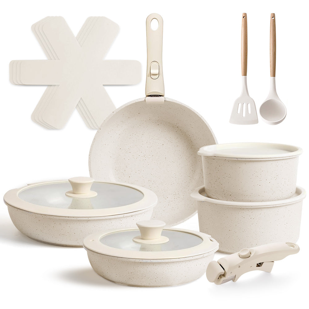17Pc Aluminium Non-Stick Cookware Set - White