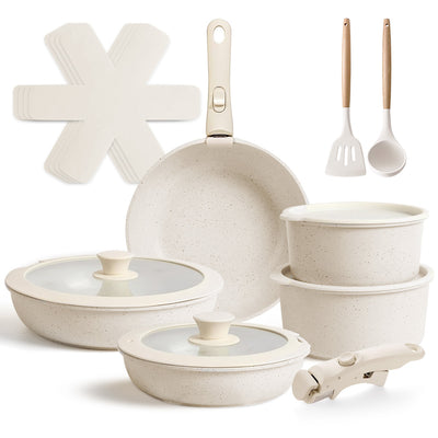 17Pc Aluminium Non-Stick Cookware Set - White