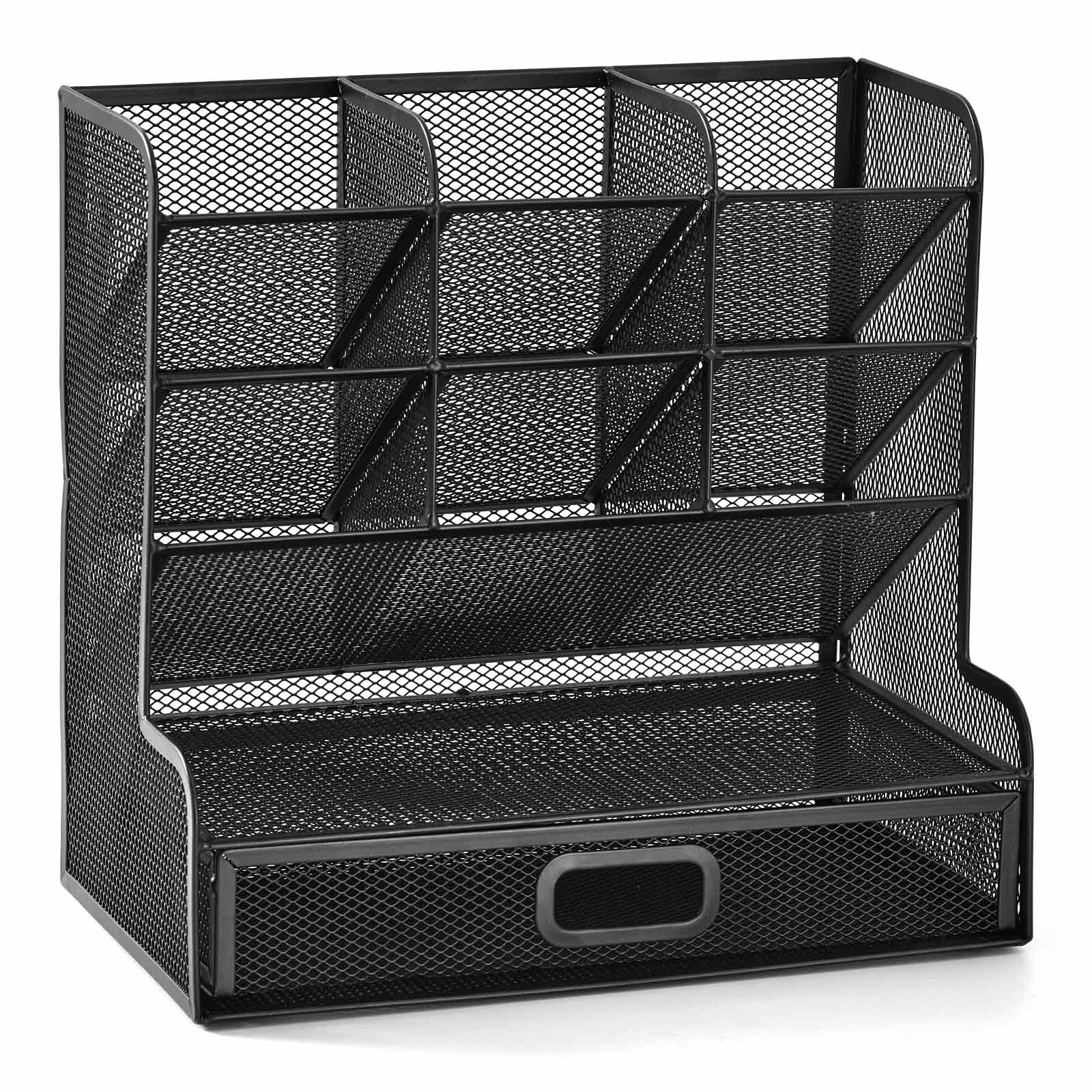 Chenshia Mesh Desktop Stationary Organizer with Drawer Pens Holder for Desk