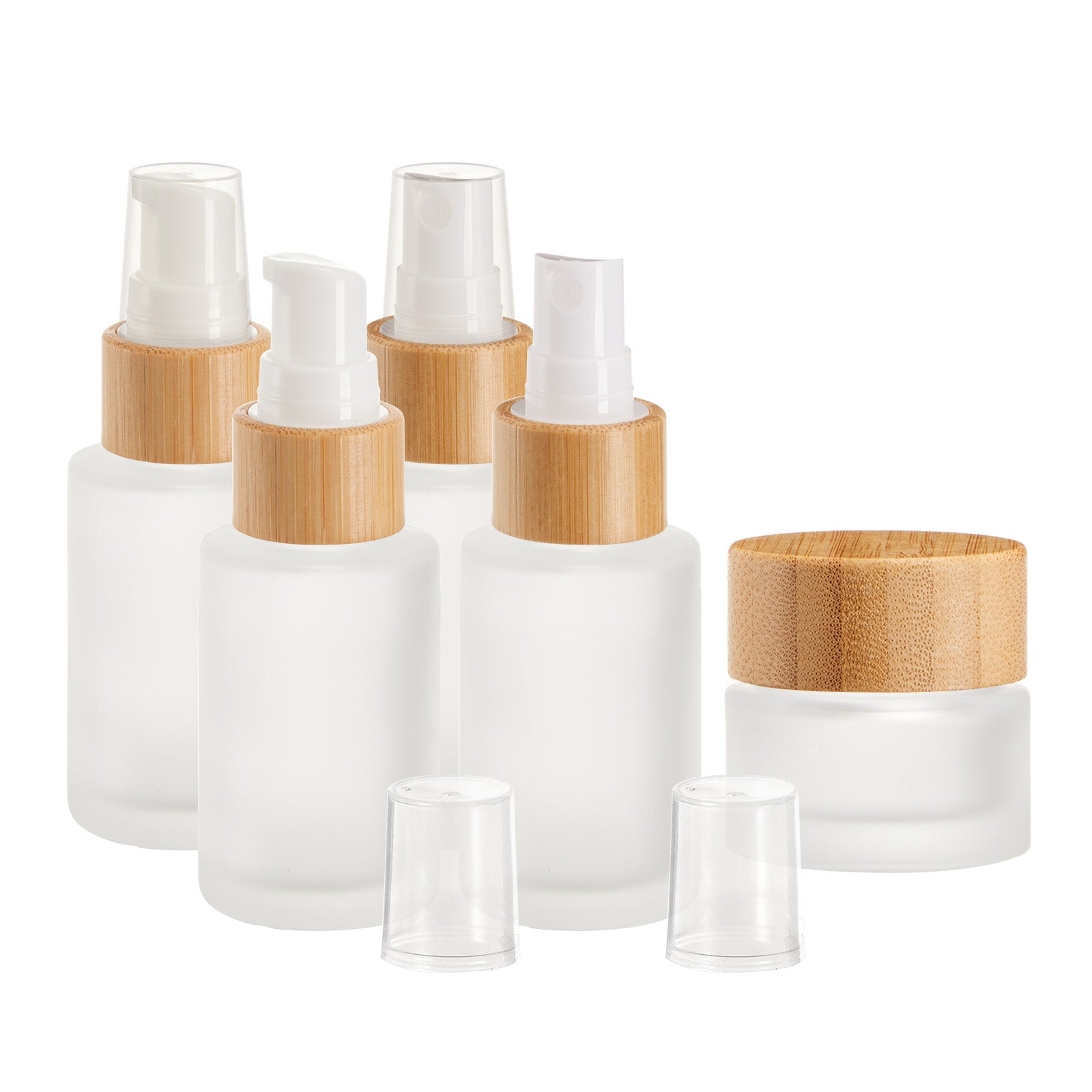 Bamboo Glass Cosmetic Containers Travel Skincare Toiletry Bottle Kit
