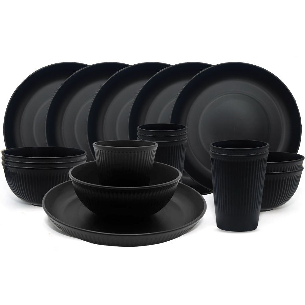 18Pcs Wheat Straw Dinnerware Set Durable Outdoor Picnic Tableware