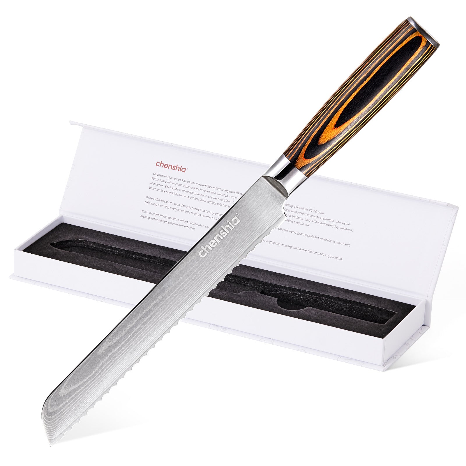 Damascus Steel Serrated Bread Knife | 32cm | VG-10 Steel