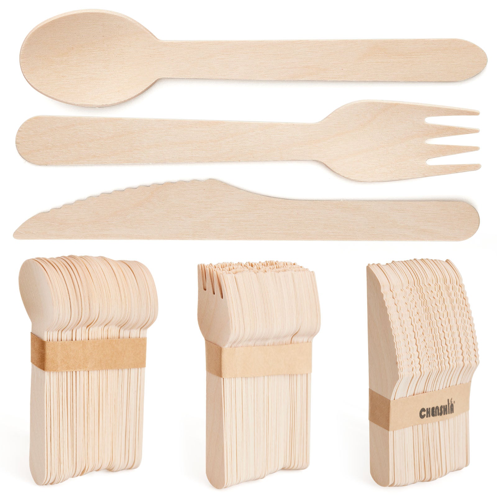 200Pc Biodegradable Natural Birch Wood Cutlery Combo Set