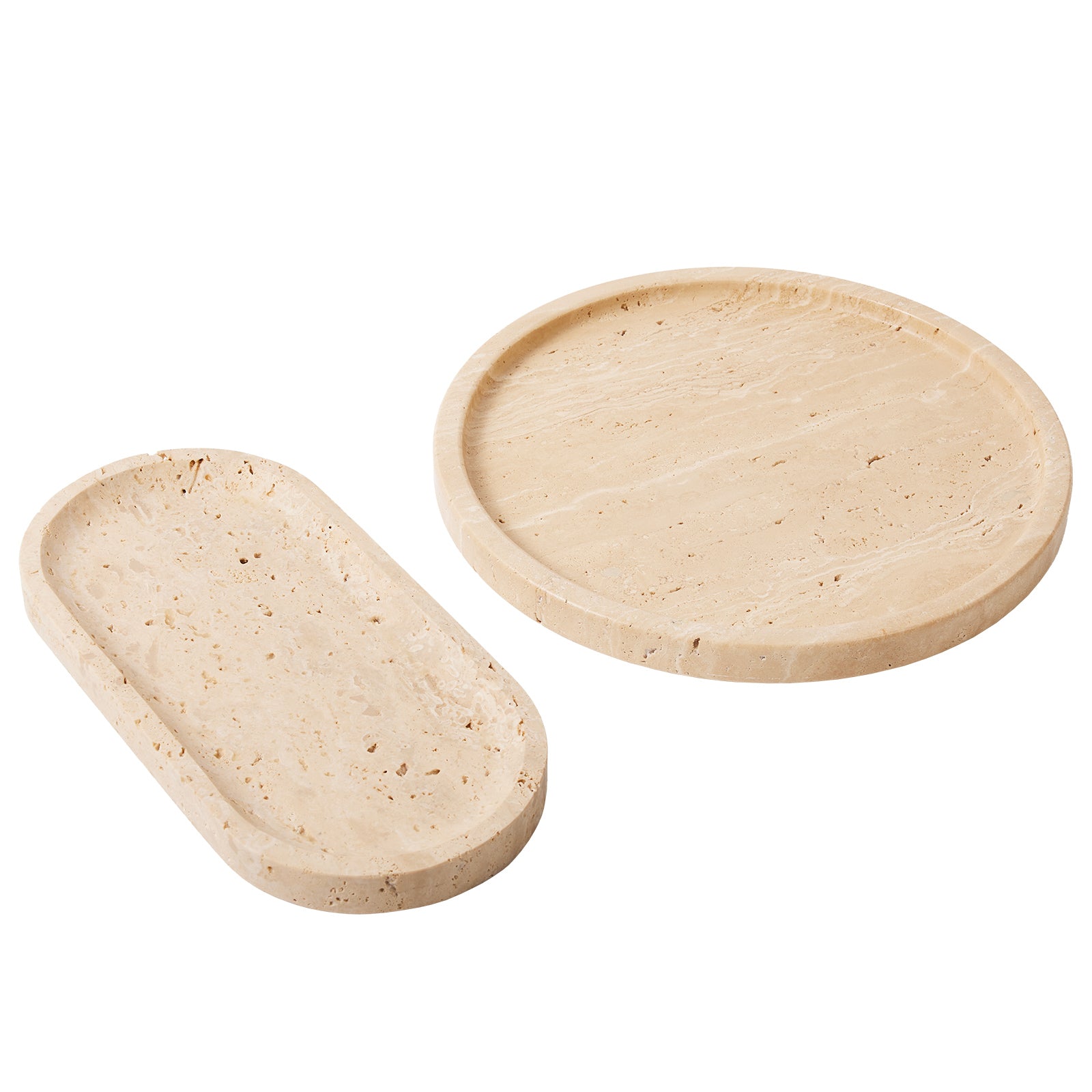 Travertine Tray Vanity Organizers - Round and Ellipse