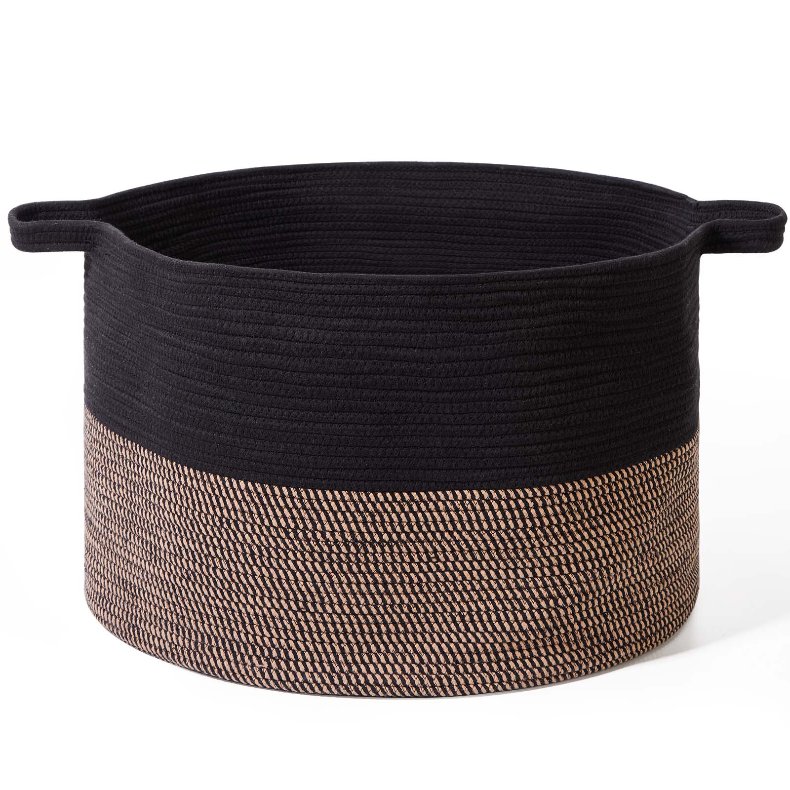 90L Woven Laundry Basket Foldable Storage Hamper - Black & Brown