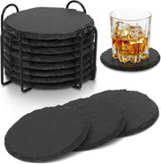 8Pc Round Slate Coaster Set