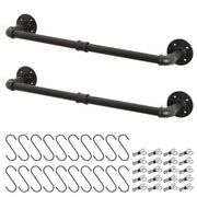 Wall Mounted Clothes Rail Industrial Black Iron Garment Rack - 2Pack