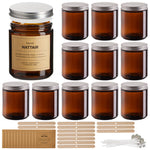 12Pc DIY Candle Making Kit Thick Amber Jars Handmade Therapy Set