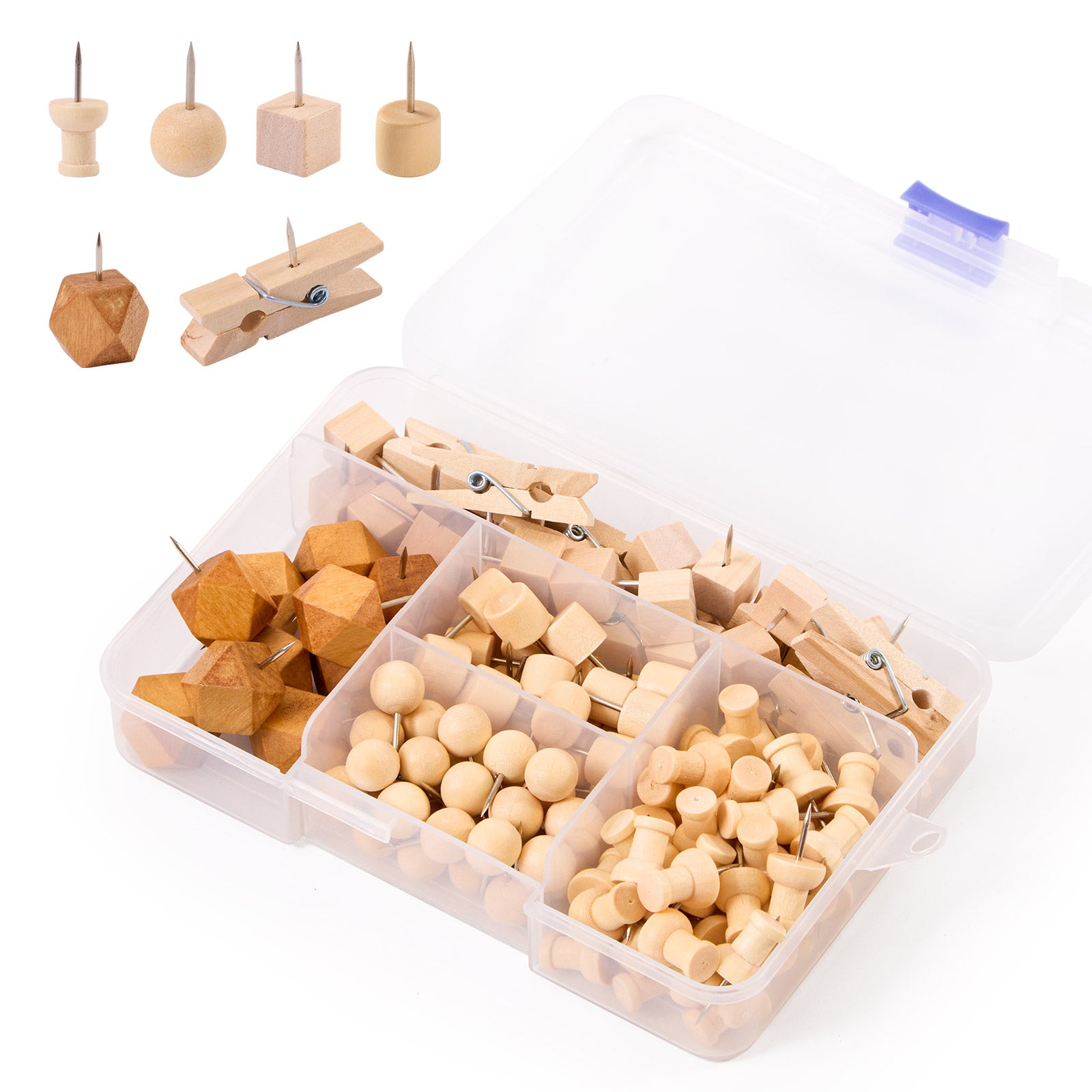 Chenshia 128pc Wood Push Pins Thumb Tack for Decorative Wall Bulletin Board
