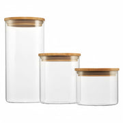 Airtight Borosilicate Glass Jar Set with Bamboo Lids - 3 Pack