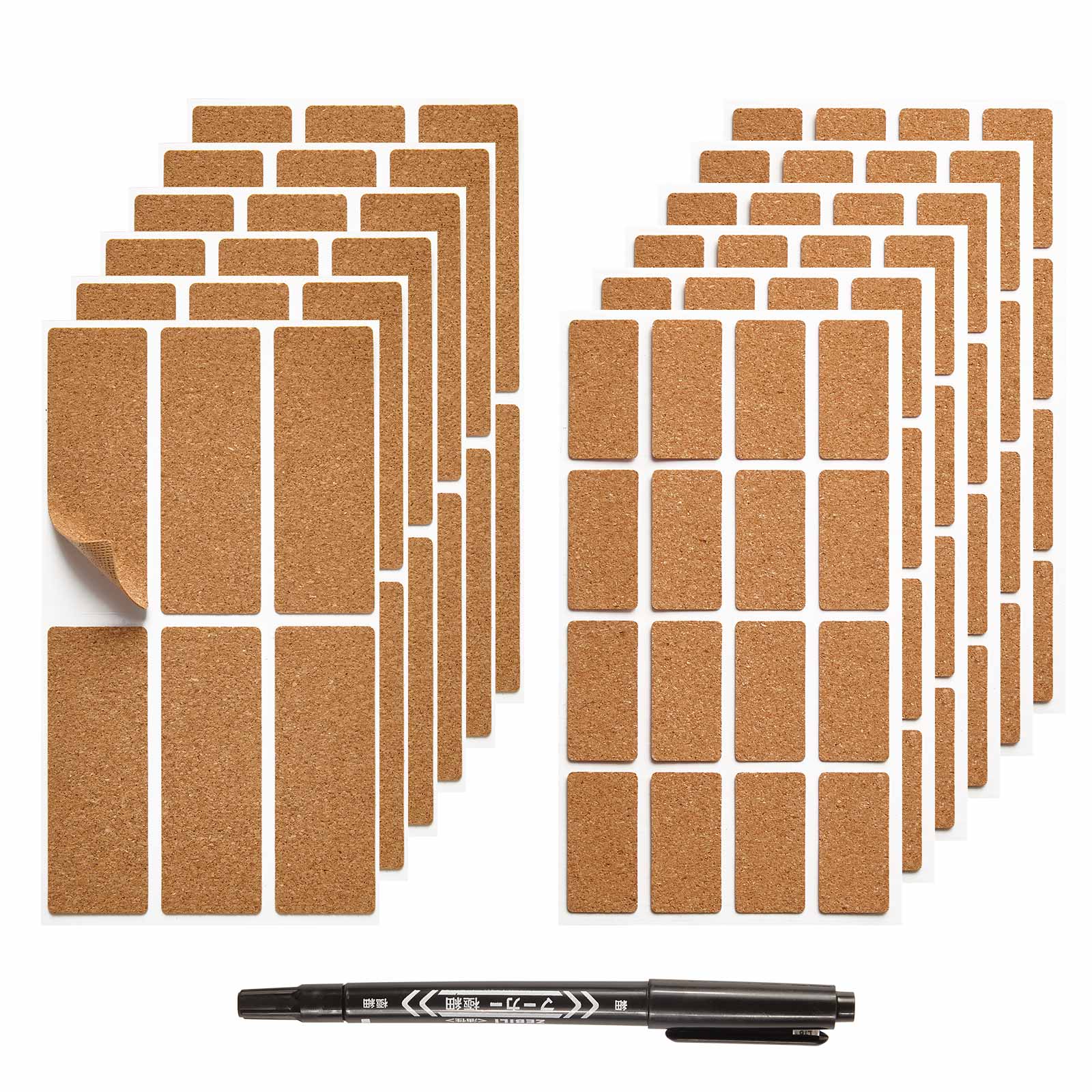 Waterproof Cork Labels 132pc Stickers with Pen for Organizing-2 SIZE