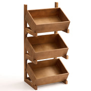 3-Tier Pine Wood Basket Display Stand Storage Shelf