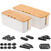 Airtight Cable Storage Box Set of 2 with Bamboo Lids | White