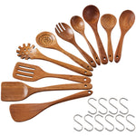Acacia Wooden Utensils Set with 10 Hooks - 10Pc