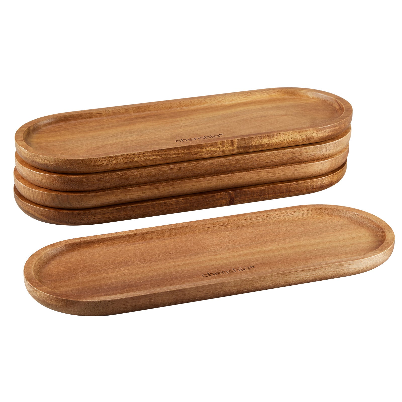 5-Piece Acacia Wood Serving Tray Tabletop Decorative Organiser Tray - Oval
