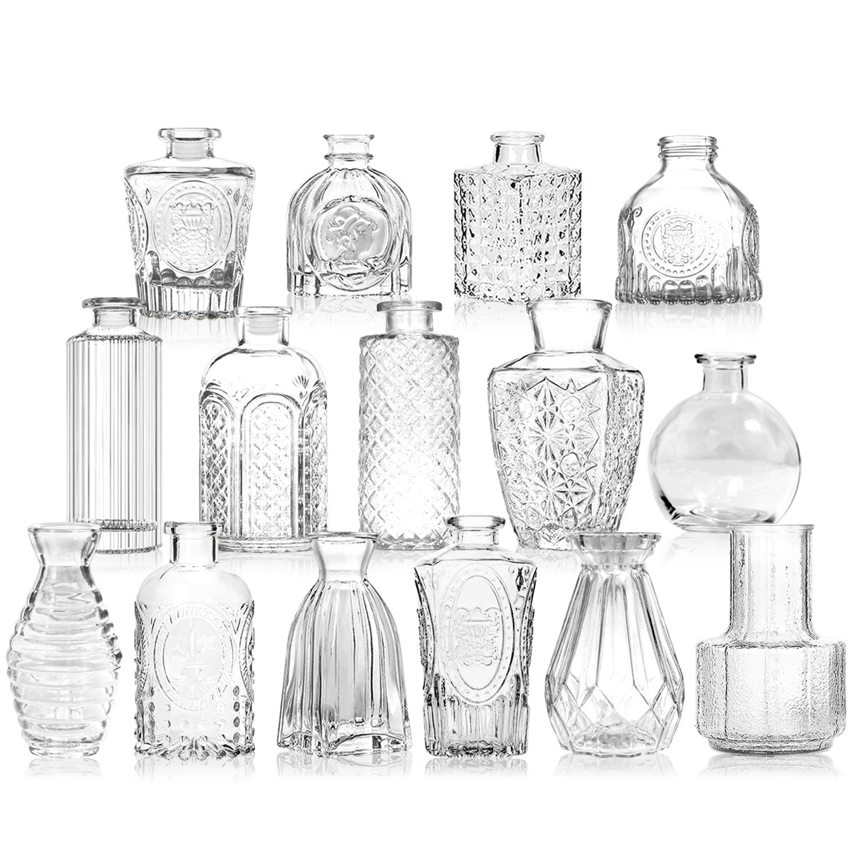 Mini Vintage Glass Bud Vases - Set of 15