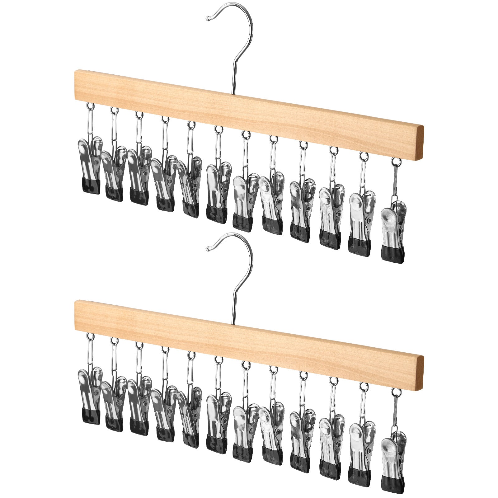 Wooden Multi-Pant Hangers with Anti-Slip Clips - 2 Pack