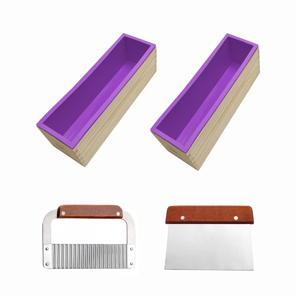 Silicone Soap Mould Set with Wooden Holders and Cutters - Purple