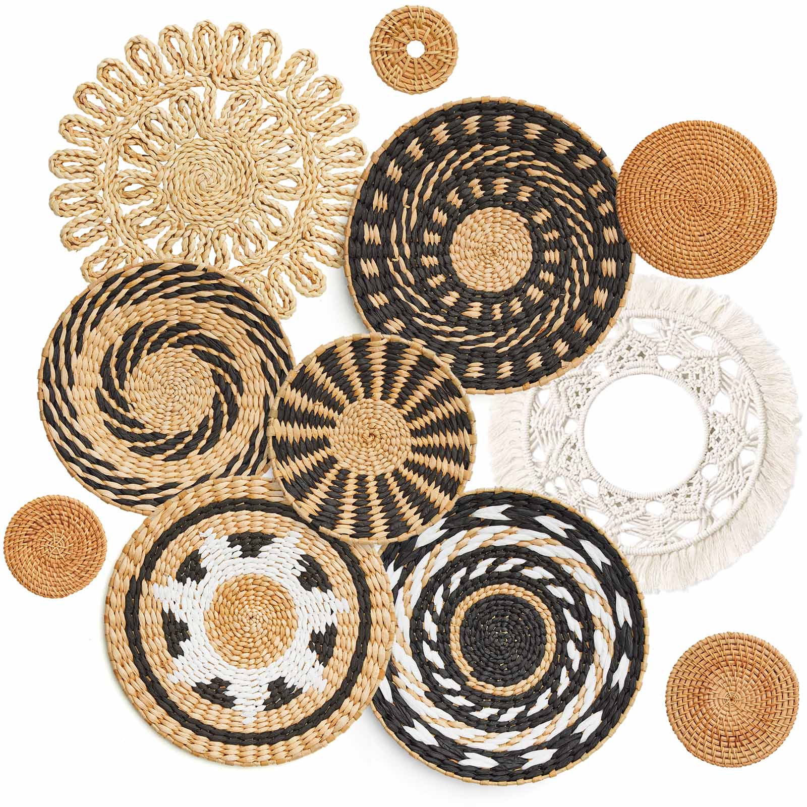 11-Piece Boho Handwoven Basket Wall Decor Dining Tabletop Placemats