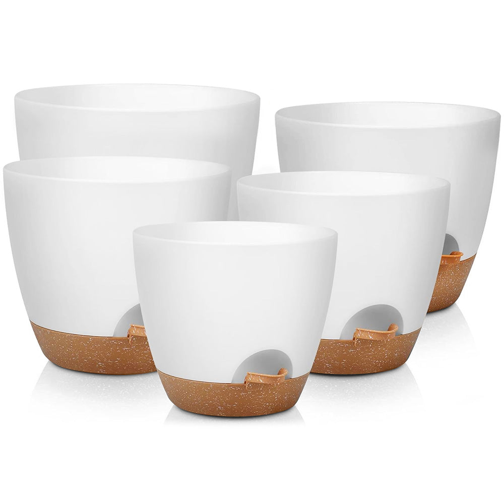 Self-Watering Plant Pots - 5-Pack Indoor Plastic Garden Planters