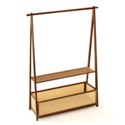 Bamboo Clothing Rack with Rattan Basket & Wheels