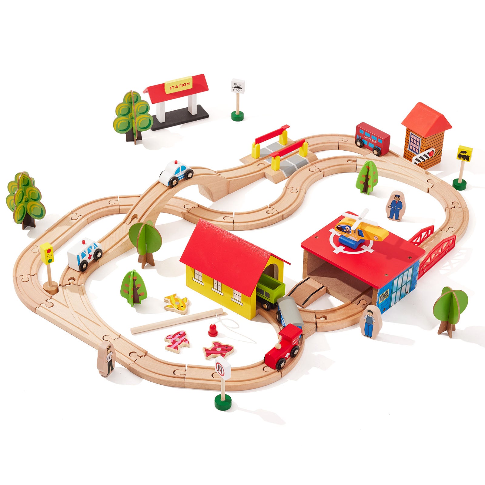 Wooden Train Set Tracks Railway Toy