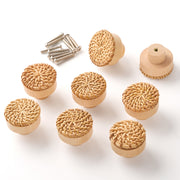Wooden Rattan Drawer Knobs - Set of 8