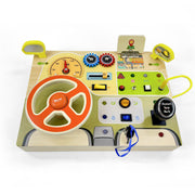 Wooden Car Steering Wheel Busy Board Electronic LED Sensory Travel Toy