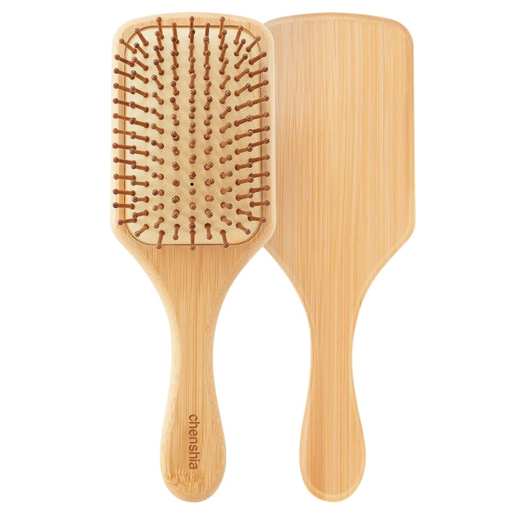 Bamboo Bristle Paddle Hairbrush - Firm Detangling & Scalp Massager